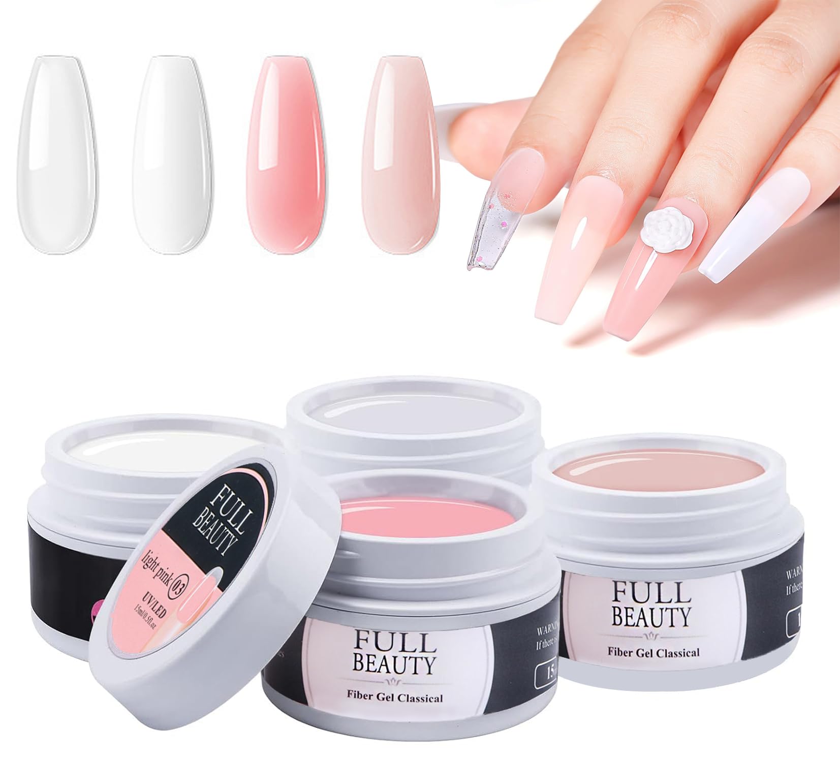 Builder Gel Unghie-4 * 15ml Builder Nails Gel Ricostruzione Unghie, Gel Unghie Ricostruzione Professionale, Adatto per Principianti e Professionisti, Builder Gel Unghie - Gel UV LED