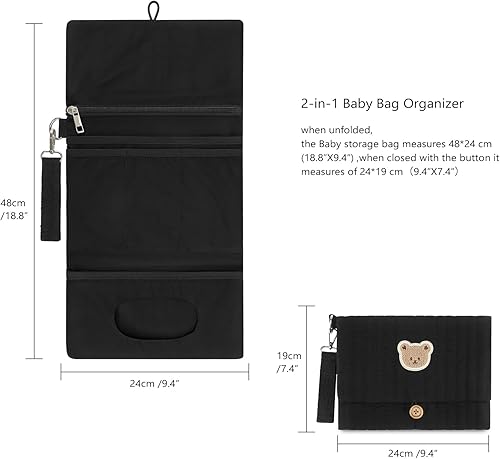 Miniatura 9 de MOMIGO Bolsa organizadora de pañales para bebé, impermeable, mini bolsa de pañales  2 piezasjuego de bolsas colgantes plegables reutilizables,