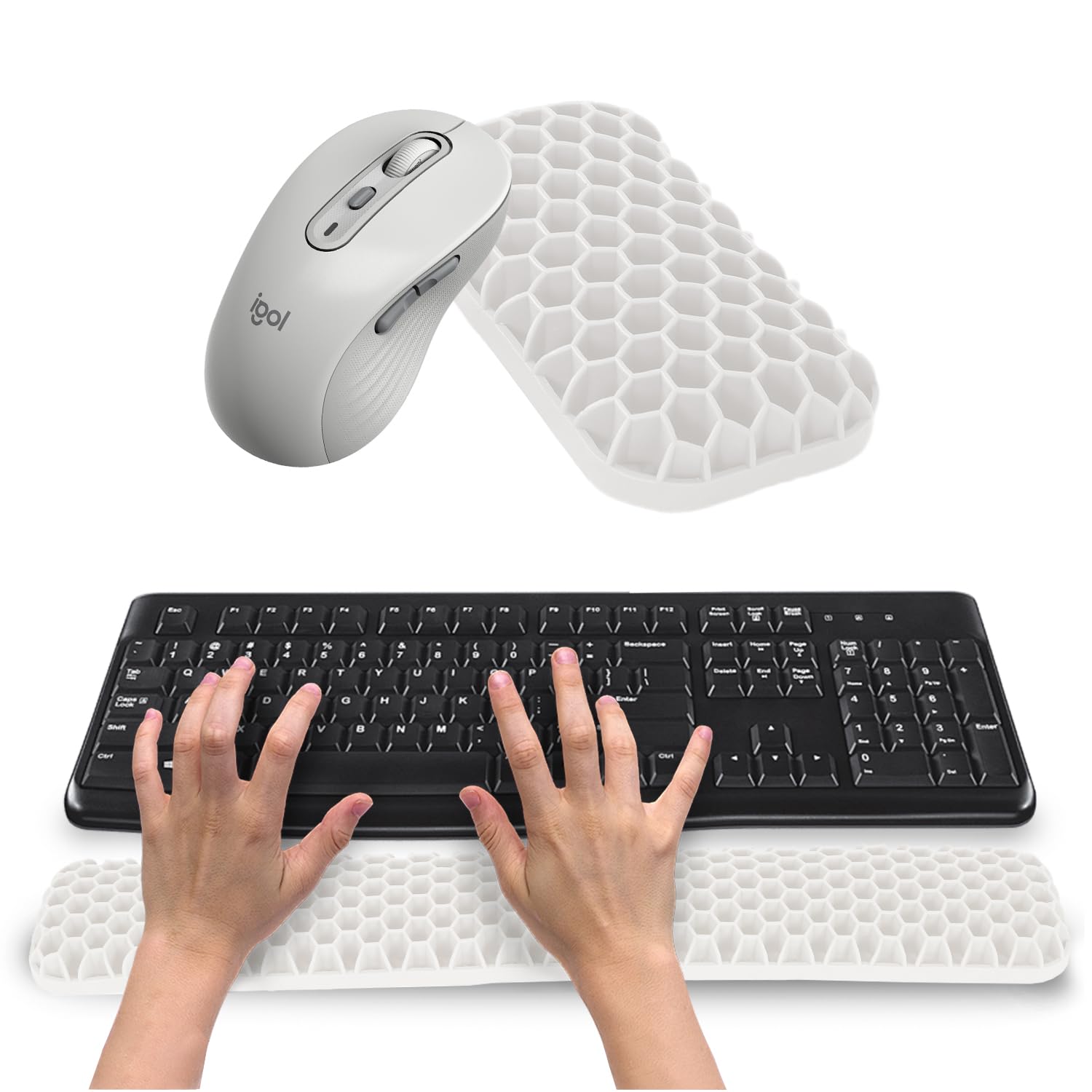 Ergonomic Keyboard and Mouse Wrist Rest Set Silicone Honeycomb Design 17 7 x 2 8 x 1 Inches