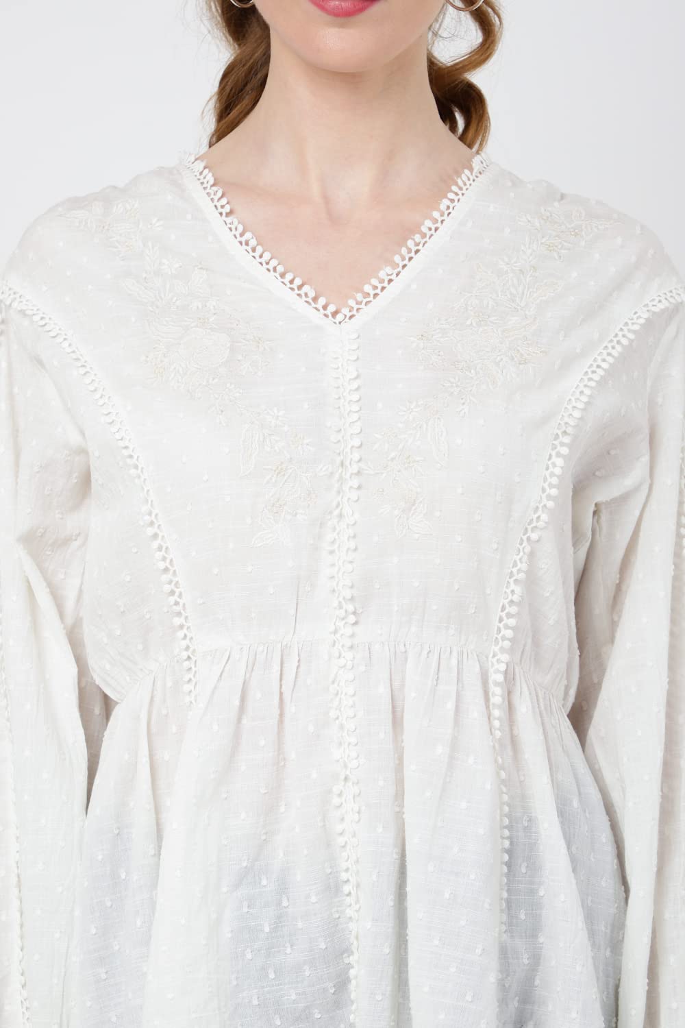 Miss Lavish London Peplum Tops for Women - Tops élégants et Chics à col en Vfemme - 101-Blanc cassé, Moyen