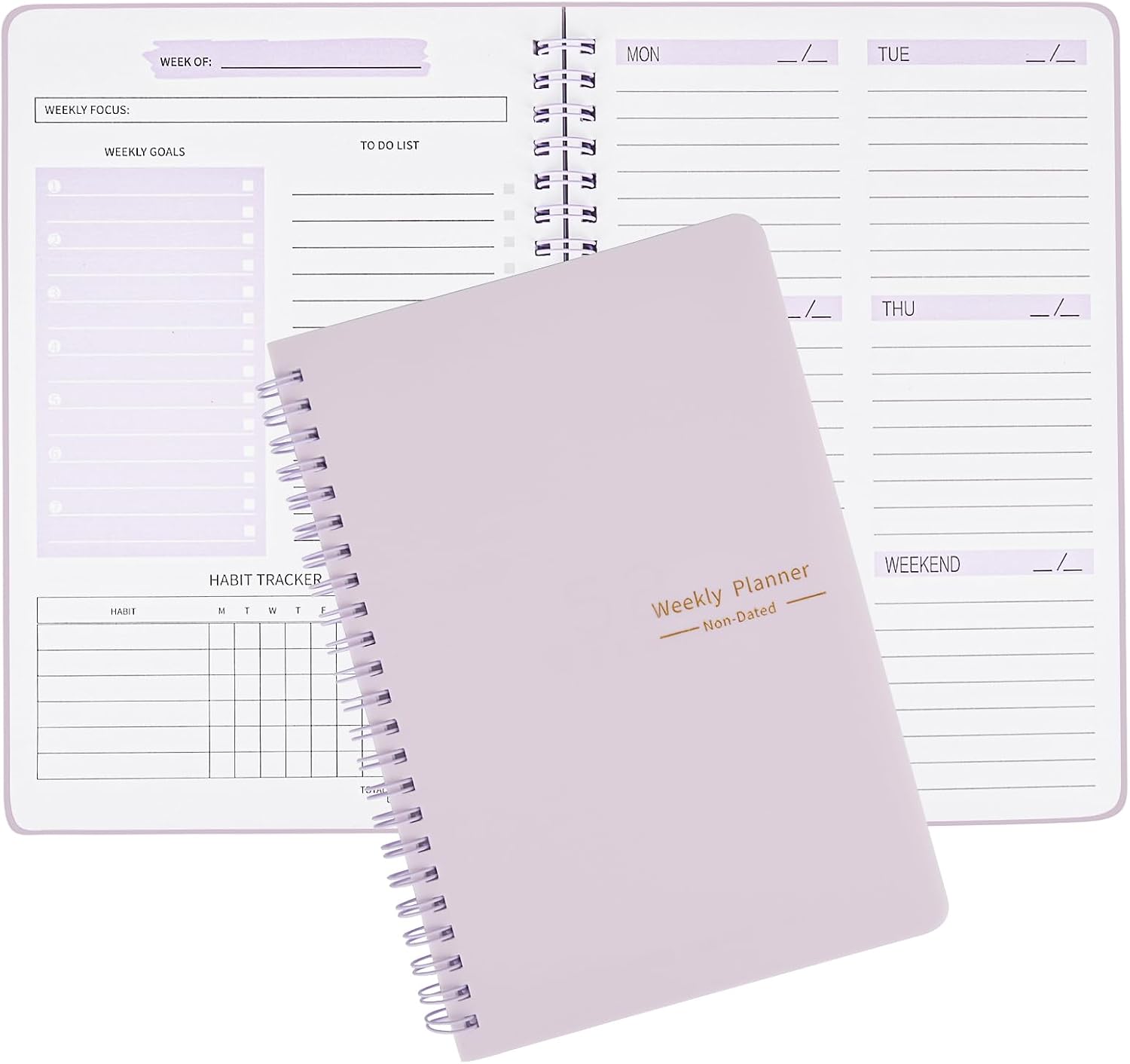 Moseem Weekly Planner Notebook, Undated A5 To Do List Diary,Weekly Goals Planner with Habit Tracker 52 Weeks Planning for College Work Adhd Purple