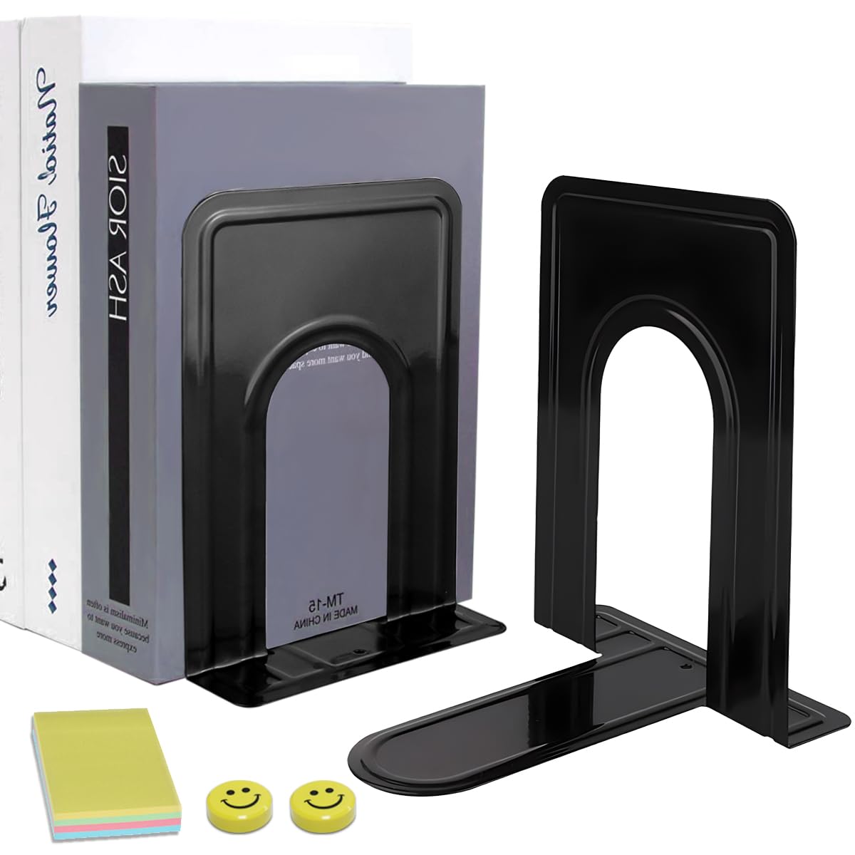 Qualsen Sujetalibros Estanteria, Sujeta Libros Originales Sujetalibros de Metal, Separador de Libros Aguanta Libros Bookend para La Oficina O El Hogar 17 x 12 x 15 cm（Negro 1 par