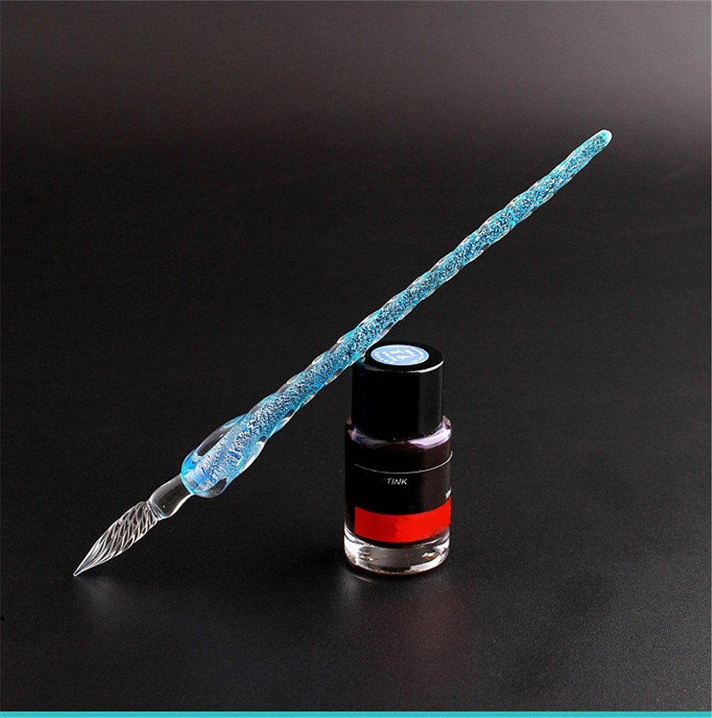 筆記具 SKY Amazon.co.jp: Sky Blue Retro Glass Pen + Pen Holder, Business Gift