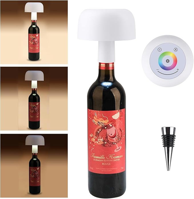 ORUNO Wireless Bottle Lamp, RGB Modes & 3 Color Stepless Dimming Bottle lamp Shade, Rechargeable Touch Table Lamp with 2 Lamp Base for Bedrooms/Restaurants/Bars/Outdoor Dining (White)