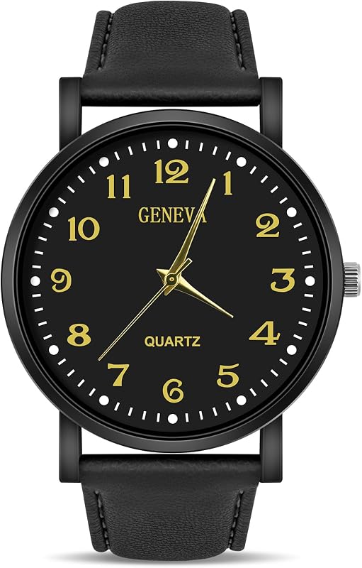 OFFCUP montre homme à quartz, bracelet en cuir et cadran lisible