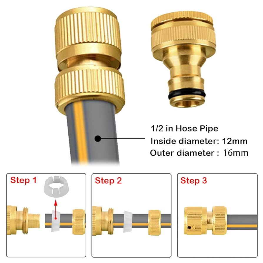 6 Pack Brass Garden Hose Connectors,2 Double Male Connector,2 Hose 1/2u2033 End Quick Connect 2 Hose Tap Connector For Join Garden Hose Pipe