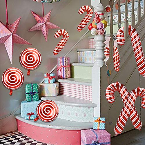 PartyFUN 24pcs Christmas Candy Canes Balloons, Foil Balloons for Christmas Theme Party Decorations (16 oversized and 4 mini Candy Canes & 4 Round Candies)