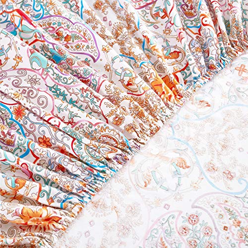 Wake In Cloud D0005-CD4-Q(J) Boho Bed Sheets, 100% Cotton, 4-Piece Sheet Set, Bohemian Paisley Chic Hippie Mandala Indian Patterned Aesthetic Bedding thumb #5