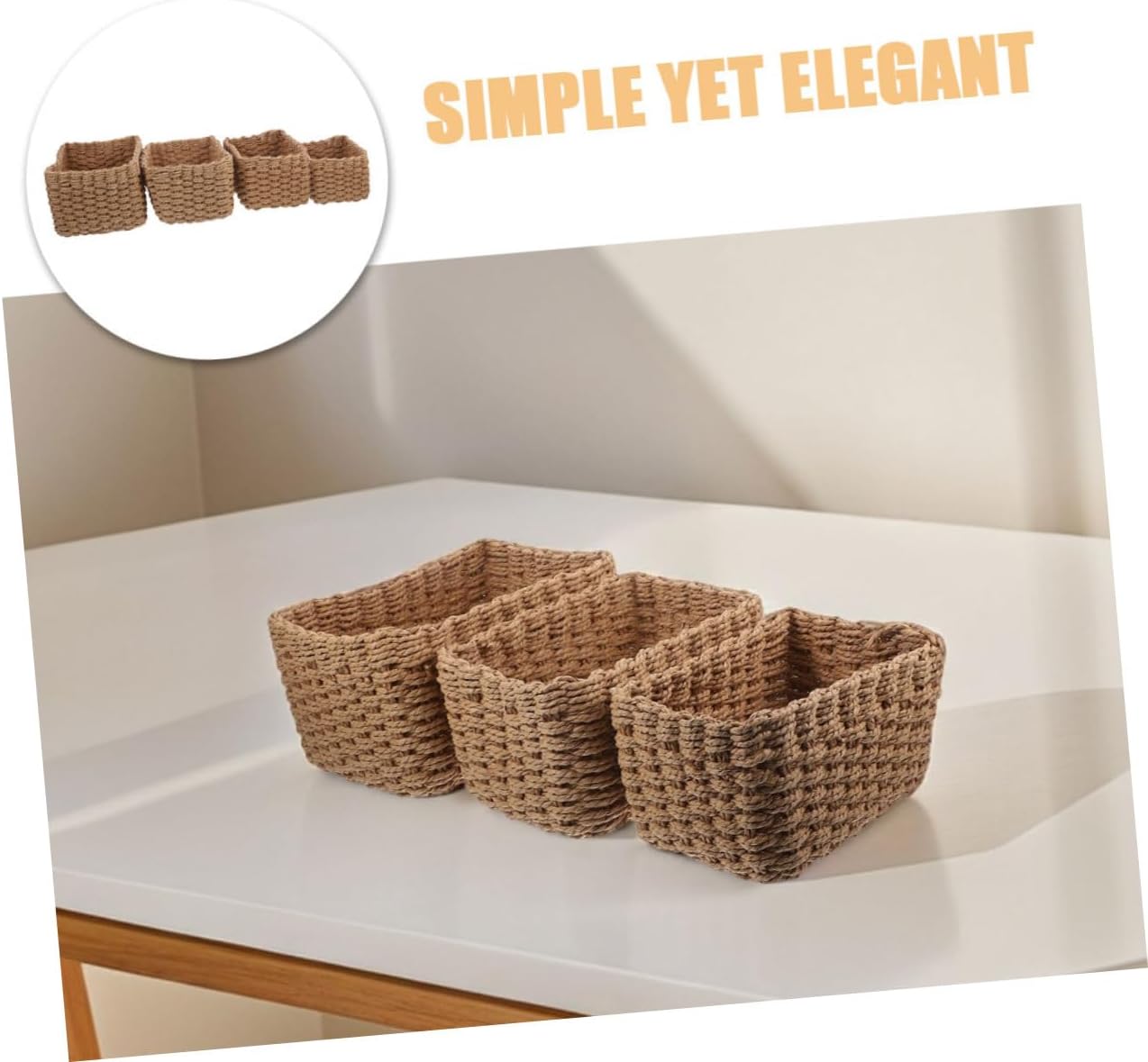 BESTYASH 4pcs Handwoven Storage Baskets for Organizing Bathroom Office Nursery Capacity Rattan Bins for Home Decor Lightweight and Portable Storage Light