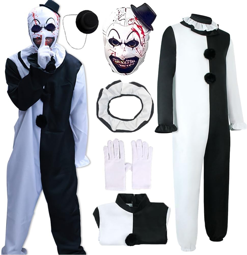 Movie Cosplay Jumpsuit White Uniform Outfit Full Set Halloween With Neck Mask Hat