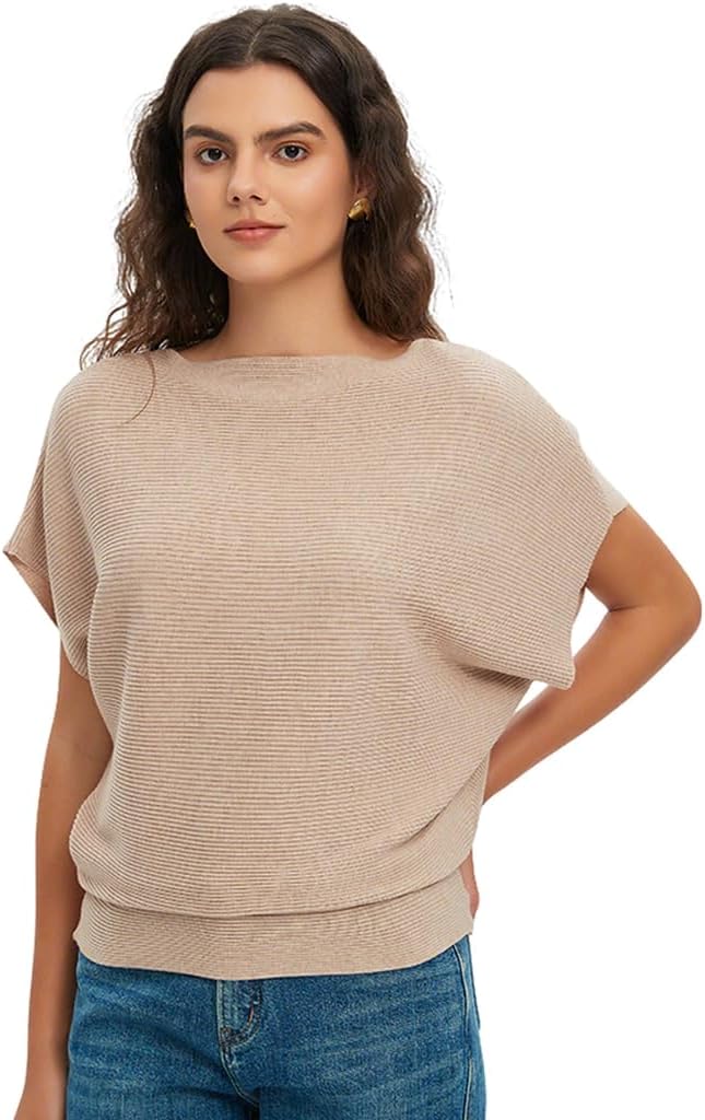 EDSTAR Women Dolman Batwing Sleeves Knitted Sweaters Winter Boat Neck Pullovers Tops