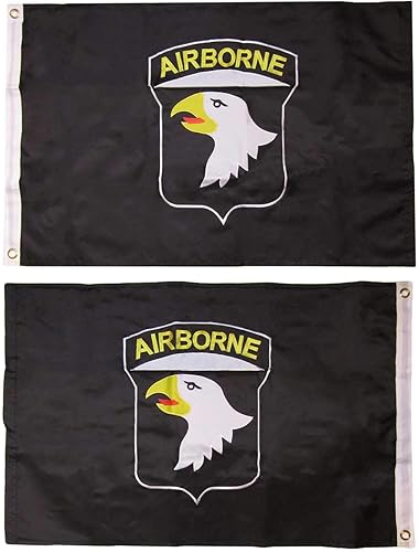 Trade Winds 101st Airborne Black 2 x 3 pies - Bordado de doble cara, doble nailon, rayas cosidas, ojales de latón resistentes y protección UV.