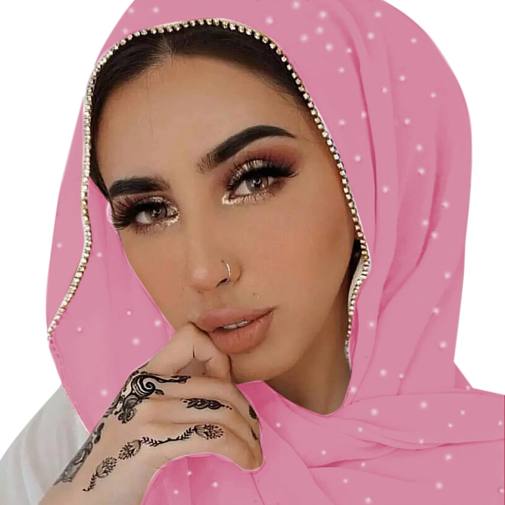 ANKOMINA Weicher Damen-Schal, Chiffon, Strass, langer Schal, modisch, muslimischer Hijab-Kopftuch, Schal, rosa - deep pink, Einheitsgröße