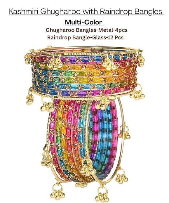 Image of AGPTEK Kashmiri Ghungroo Raindrop Bangles Combo Set | for Women and Girls|Set of 16 Pcs