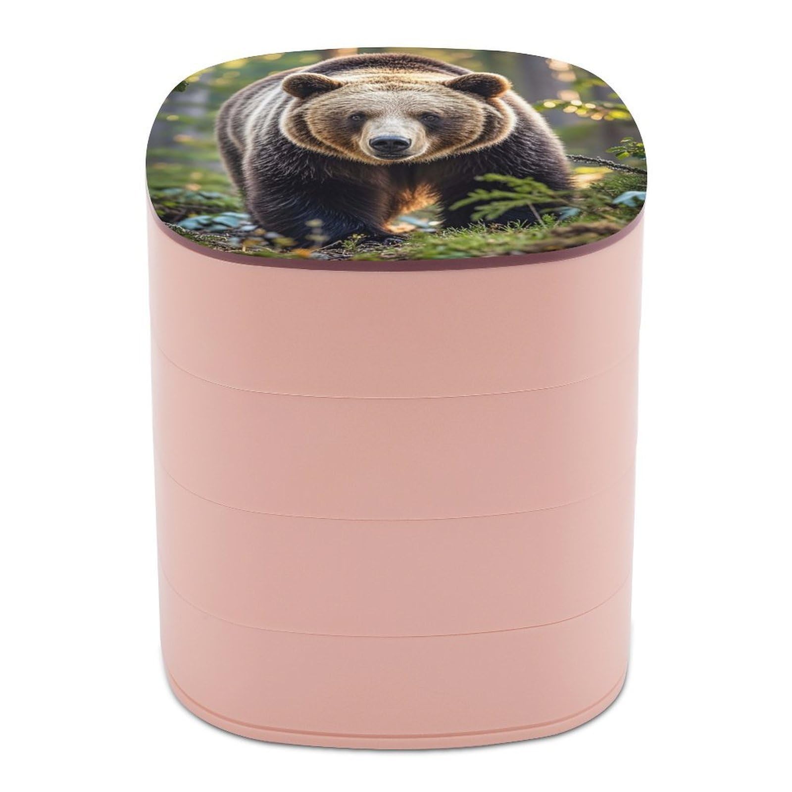 LZQPOEAS Bear Jewelry Box with Mirror 4-Layer Rotating Travel Jewelry Case Small Jewelry Organizer Portable Jewelry Storage Box Rings Stud Necklaces Earring Holder for Women
