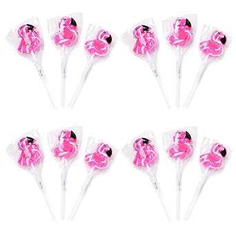 Pink Flamingo Swirl Lollipop Suckers. 12 individually wrapped candies Party Candy and Favor Supplies