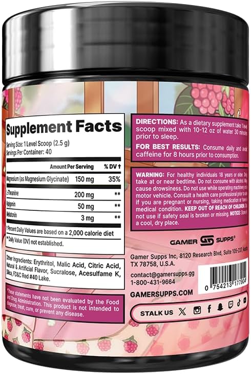 Gamer Supps AFK+® (with Melatonin): Razzz Berry Sorbet - 40 Servings - Keto Friendly Magnesium-Focused Sleep Support Supplement, Apigenin, Sugar Free - Image 4
