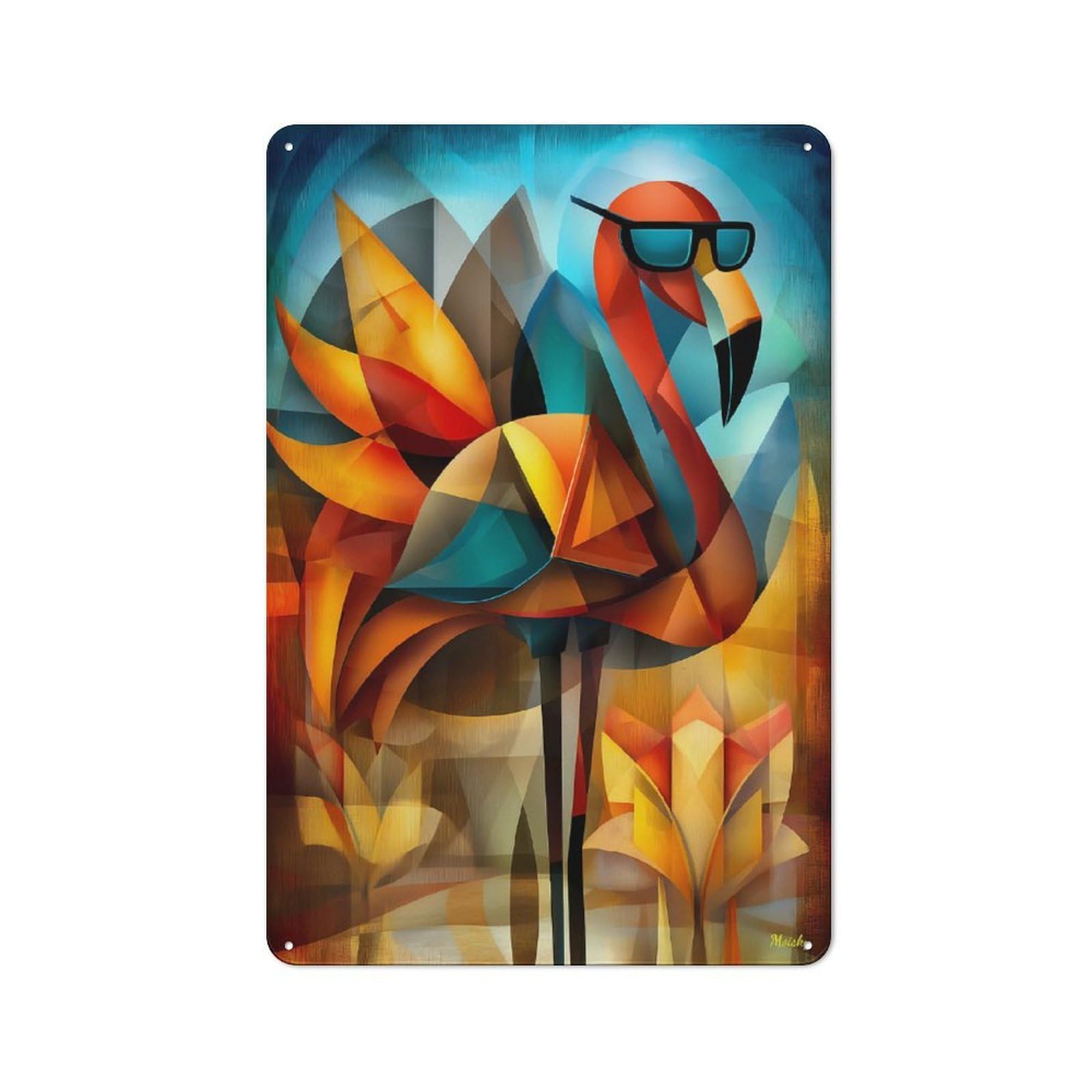 Junmoney Charming Flamingo – Cubist Cool In Shades Metal Sign 30X20cm With For Pub Or Café, Retro Decor, For Vintage Wall Decor Fans, For Garage And Workshop Walls