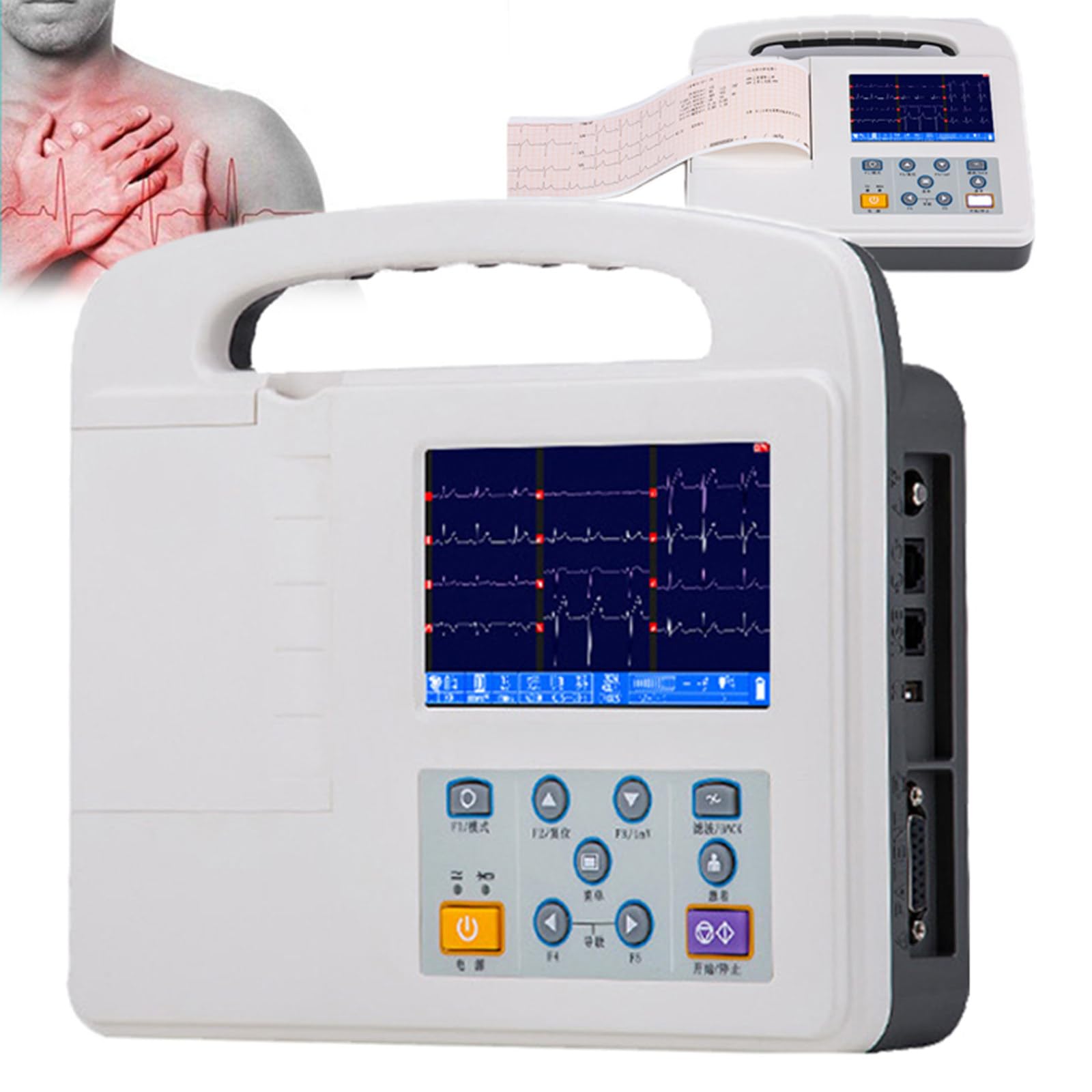 Elettrocardiografo Portatile, Monitor ECG Digitale a 12 Derivazioni E 3 Canali con Display LCD a Colori, Monitor Paziente, con Carta per La Stampa, per Terapia Intensiva E Uso Domestico.