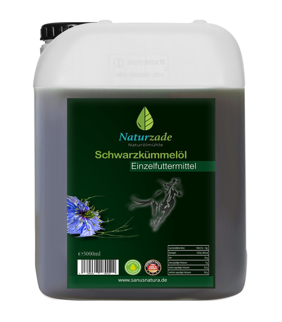 Naturzade Schwarzkümmelöl für Pferde & Hunde, 5 Liter, kaltgepresst mühlenfrisch direkt vom Hersteller