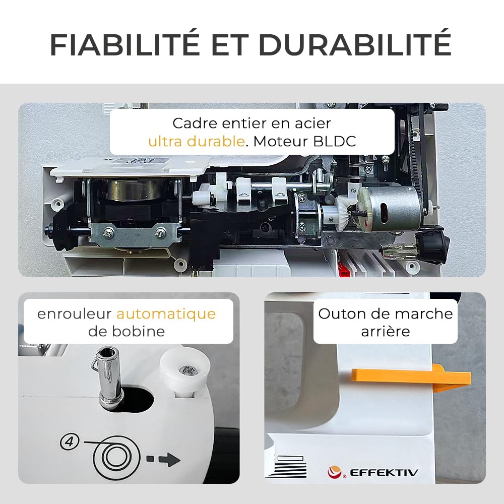 EFFEKTIV Machine à coudre électrique 15 points avec navette horizontale, facile à utiliser pour les débutants, pour la couture domestique, pour tissus épais et fins, table extensible compacte