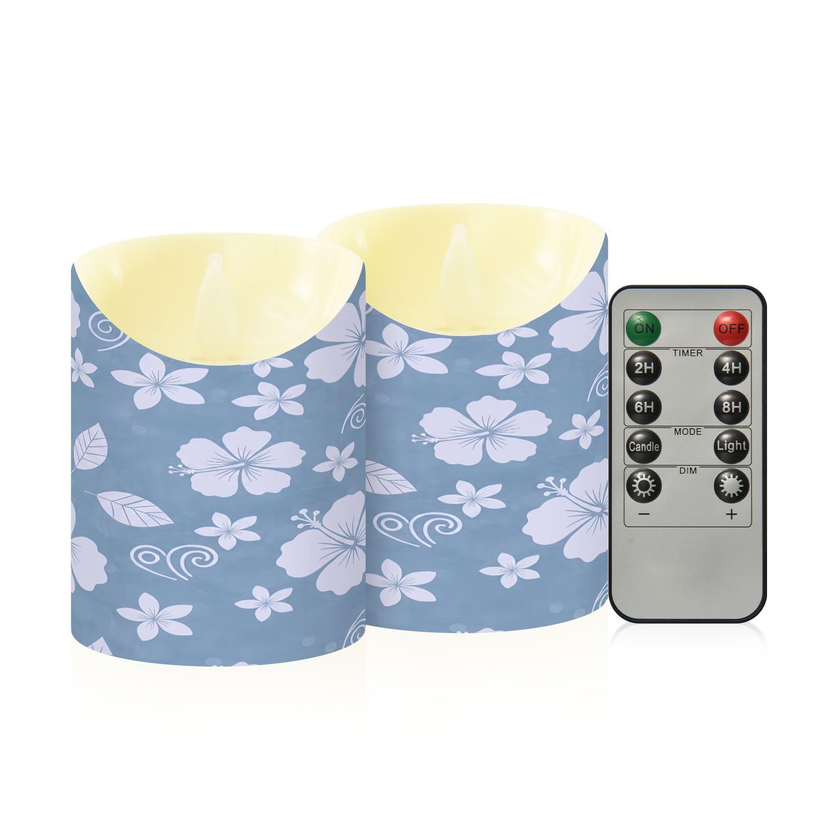 Cgiub Hibiscus Flameless Candles with Timer 2pcs Battery Operated Flickering Flameless LED Pillar Candles for Holiday Home Wedding Fireplace Decor