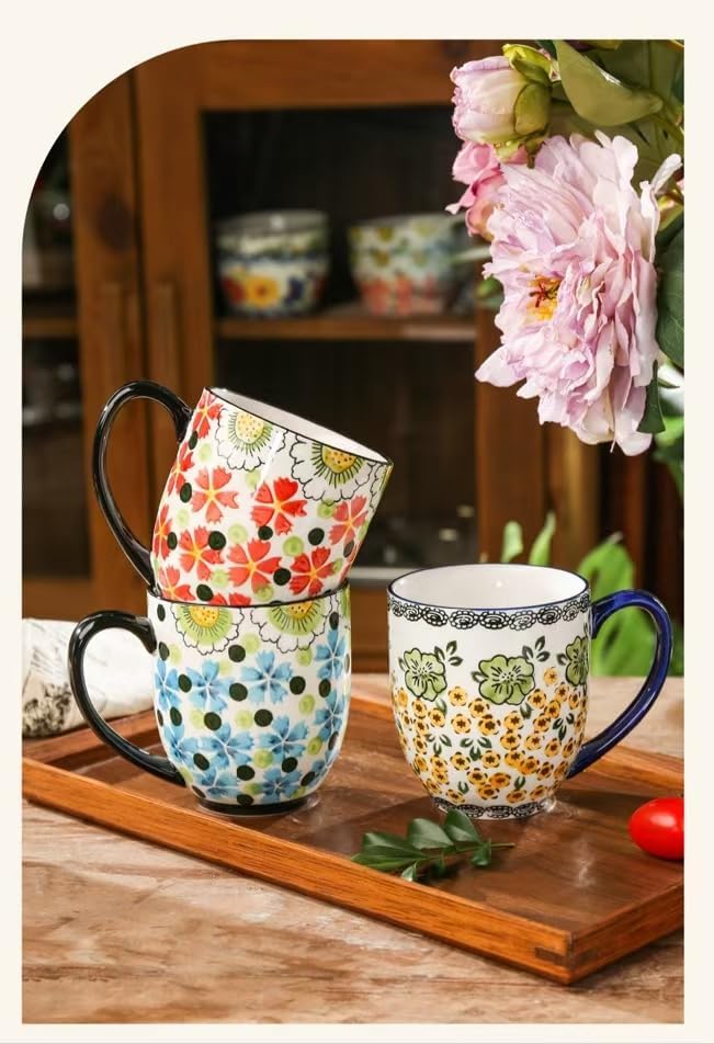 Ceramic Coffee Mug with Handle Vintage, Floral Cute Espresso Cups, Large Tea Cups and Drinking Mugs for Office and Home, Ideal Gifts for Women and Men (Orange 480ml) - Image 5