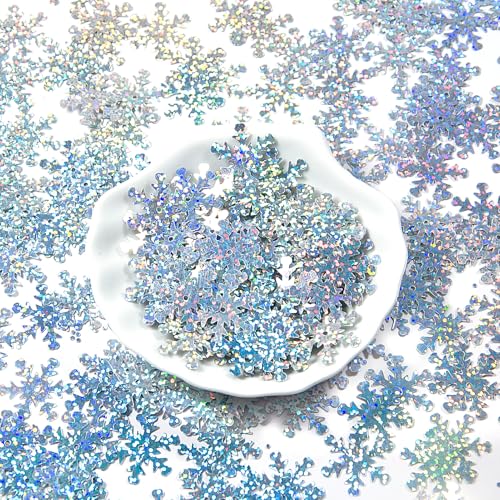 Giftmeet Silver Snowflake Decorations, 2080 Pcs, 0.9 Inch Plastic Shinny Glitter Christmas Snowflake Ornaments for Multiple Occasions