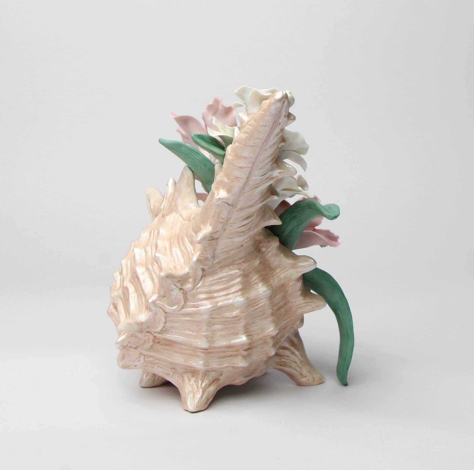 Cosmos Gifts 10178 Statuetta di Conchiglia con Orchidea, Verde