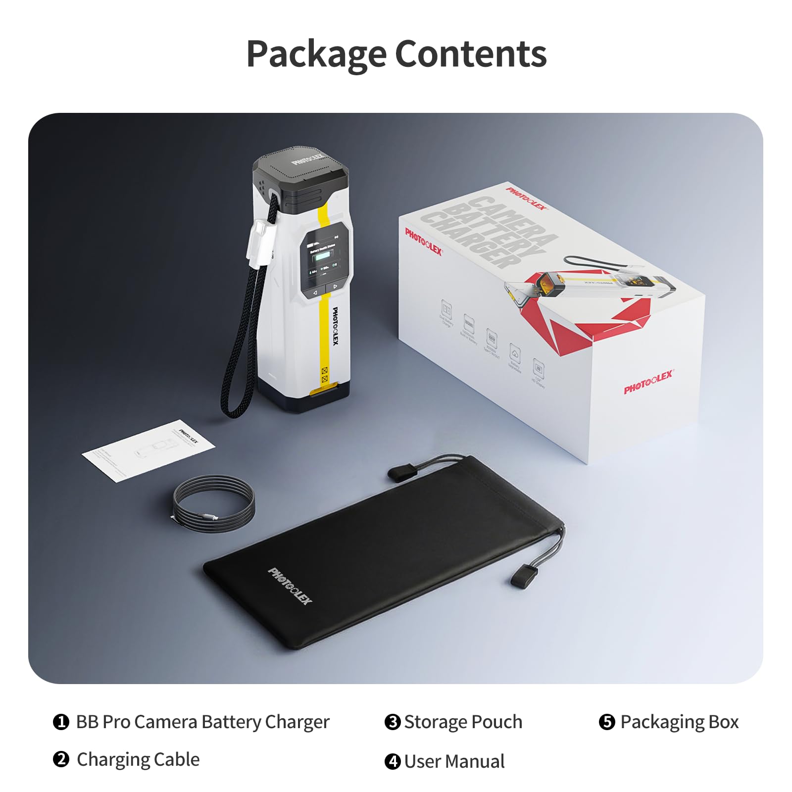 PHOTOOLEX LP-E6P Chargeur pour Canon, BB Pro Chargeur Double Rapide 100W USB-C avec 16500mAh Batterie intégrée, Compatible avec Canon EOS R5 Mark II/R6 Mark II/R5/R6/R7/5D Mark II/5D Mark IV/60D/70D