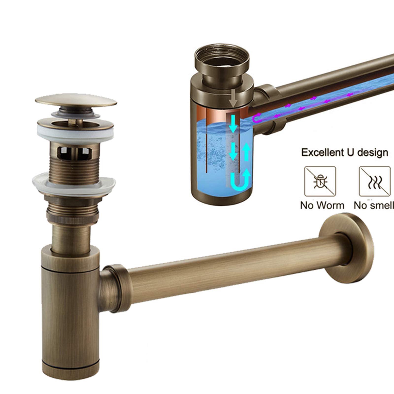 Brass Bottle Trap, Brass Basin Waste Bottle Trap Drain Extra Long