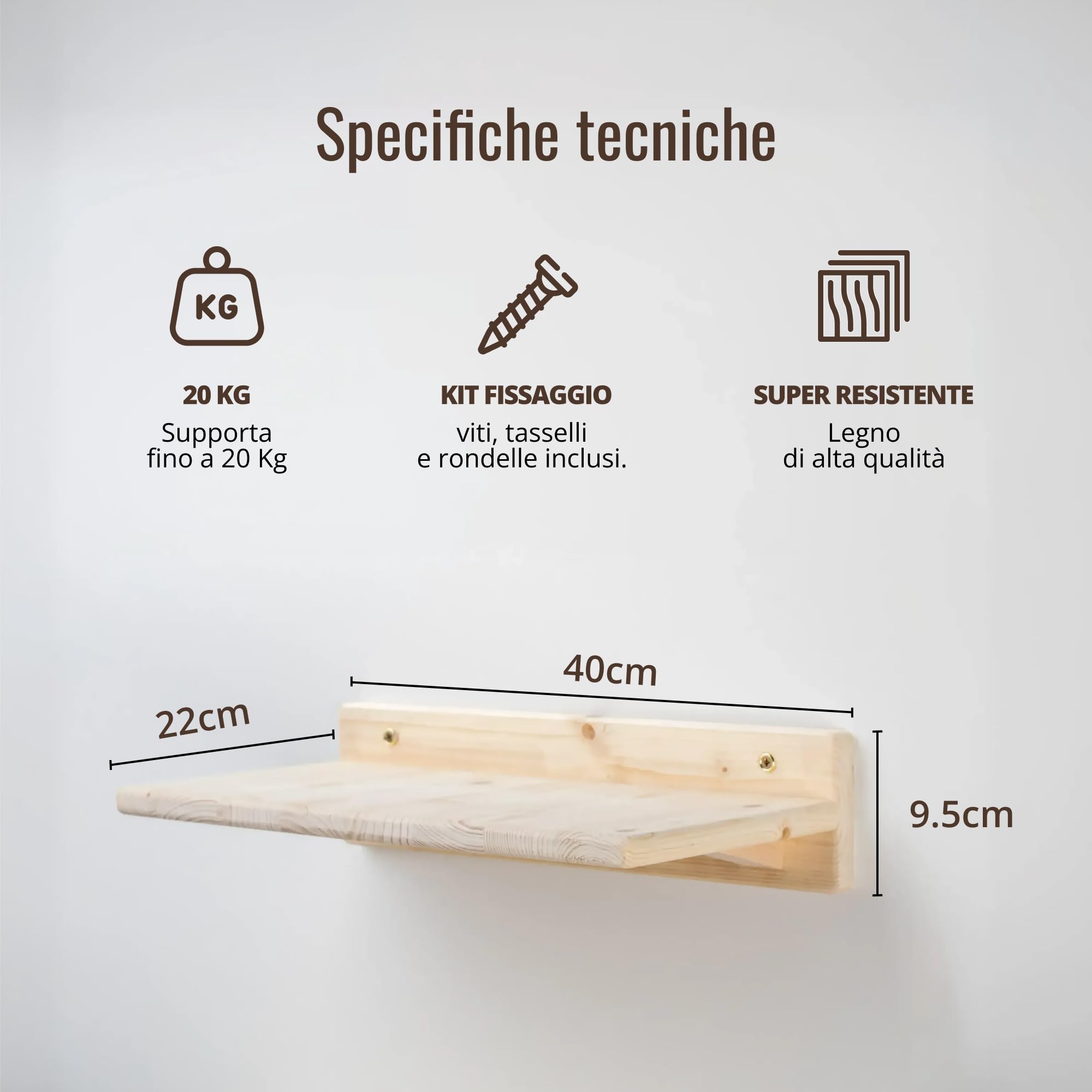 Mensole per Gatti da Parete in Legno d'Abete PEFC Artigianali, Mensola Gatto 40 cm, per Arrampicata e Percorso da Muro per Gatti con Resistenza Fino a 20 kg – Percorsipergatti