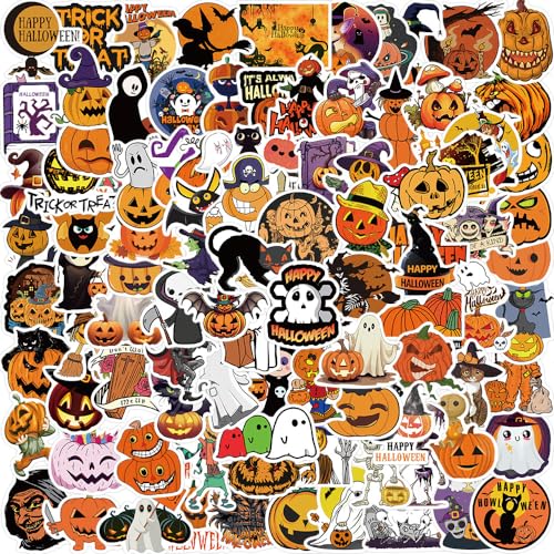 100 Adesivi Di Halloween In Vinile Impermeabile - Tema Zucca, Fantasma, Strega - Decorazioni Carine Per Bottiglie, Finestre, Regali E Craft