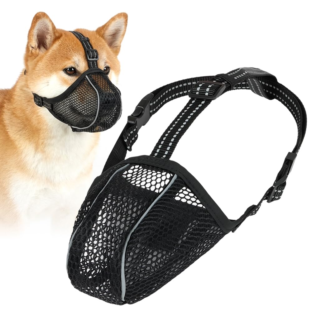 AUAUY Museruola per Cane, Museruola Riflettente Regolabile, Materiale a Rete Morbido, Impedisce di Mangiare e Leccare, Museruolas Anti-Morso e Anti-Abbaio per Diverse Razze Canine (Nero,XL)