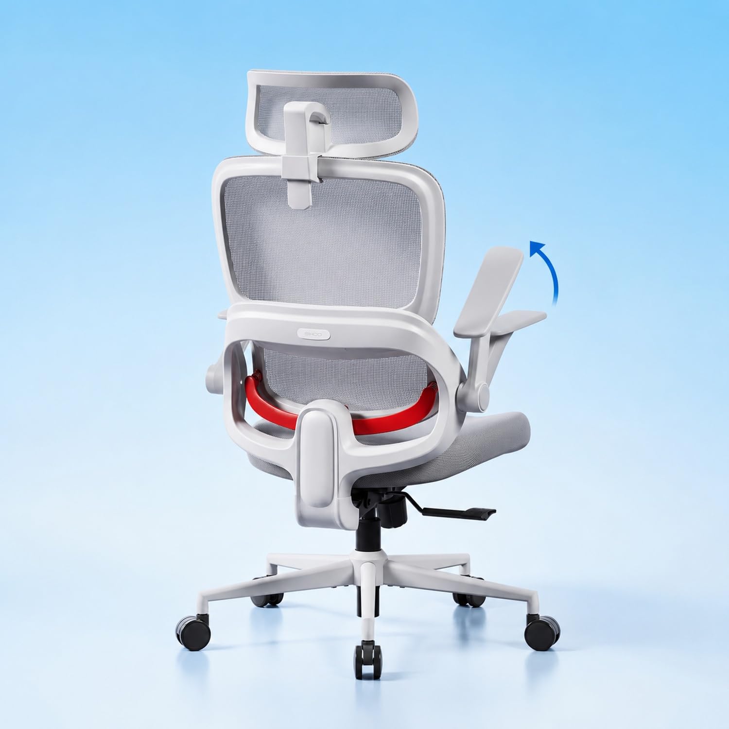 SIHOO B100 SE Ergonomic Mesh Office Chair, Desk Chair with Lumbar Support | Soft Memory Foam, Flip-up Armrests, Computer Chair for Home Office, 3-Gear 135° tilt, Hold 300lbs - Grey White Pack of 1