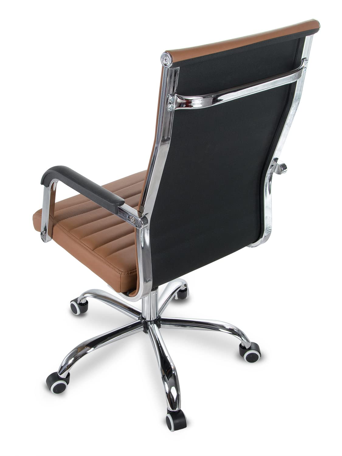 Boston - Sedia girevole da ufficio con ruote, stile classico, ergonomico, in ecopelle, ideale per il gioco, per la sala da pranzo o per desk chair – marrone