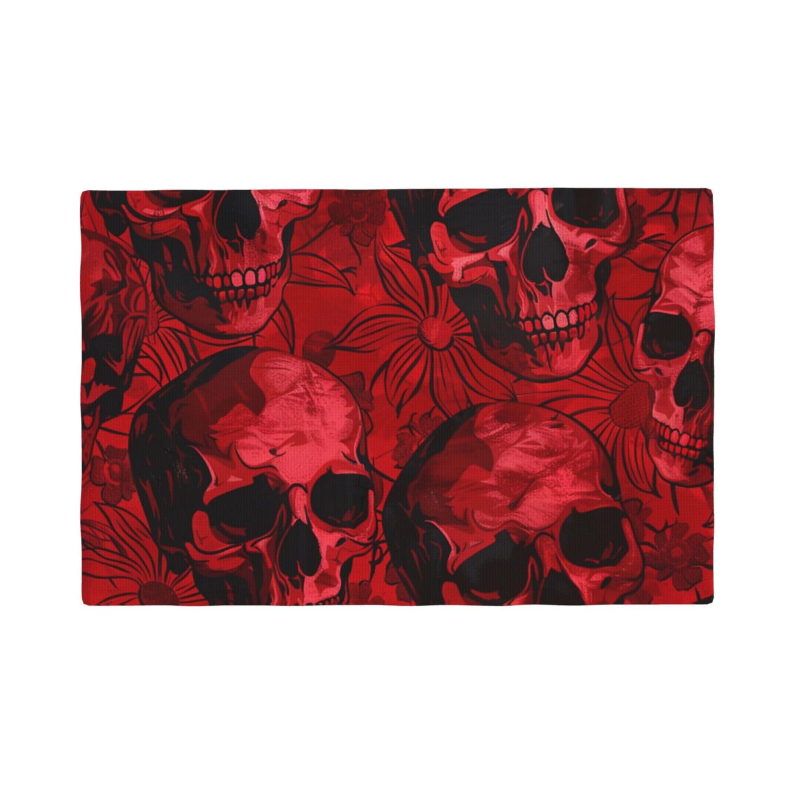 Red Skulls Print Placemats Set, Heat Resistant Washable Placemat 12x18in Table Mats for Party Kitchen Dining Table Decoration Indoor Outdoor, Four Pieces
