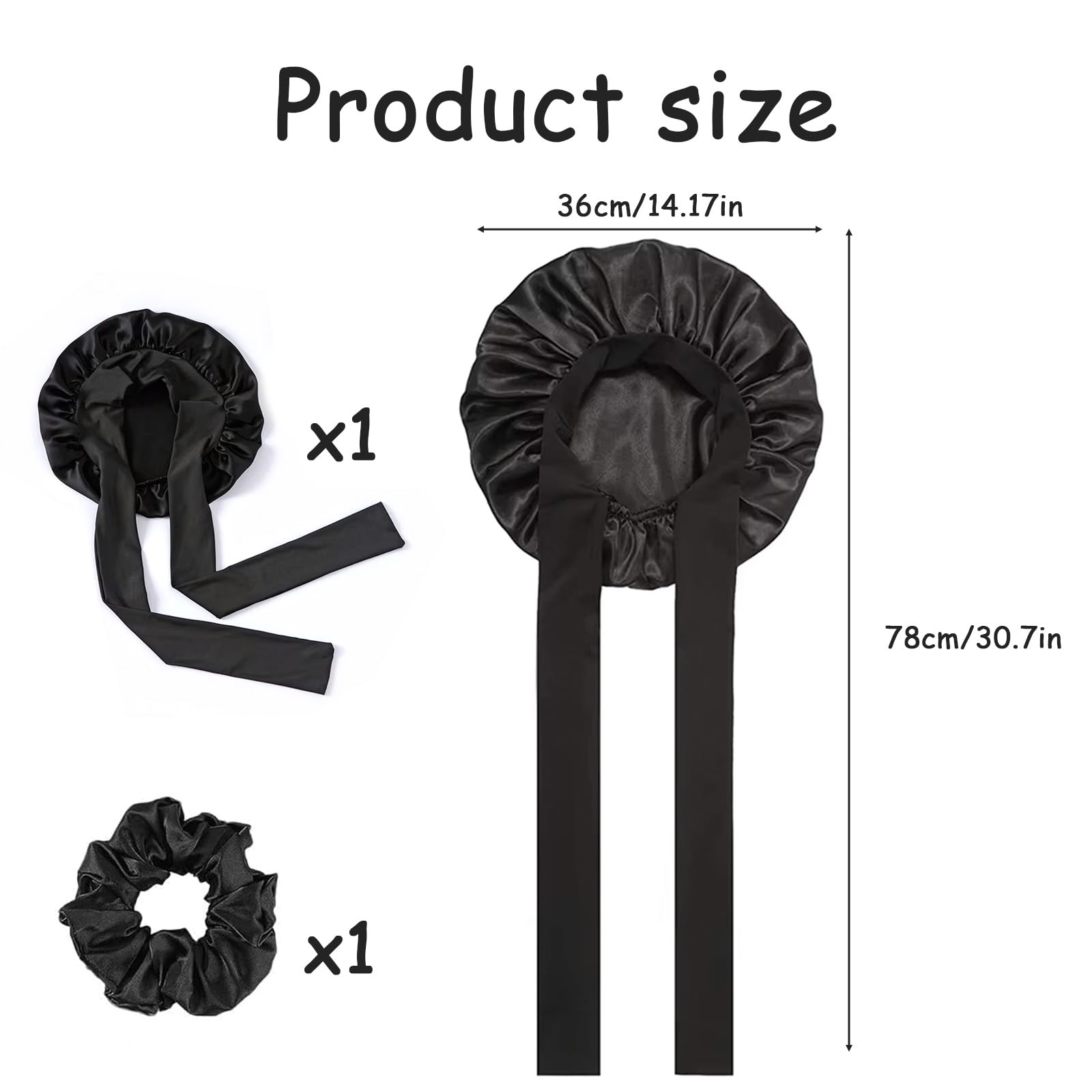 LIYANHU Silk Hair Bonnet for Sleeping with Hair Bobbles Silk Bonnets for Women with Elastic Band Hair Care Head Cover Hat for Women Girls Long Straight - Image 2