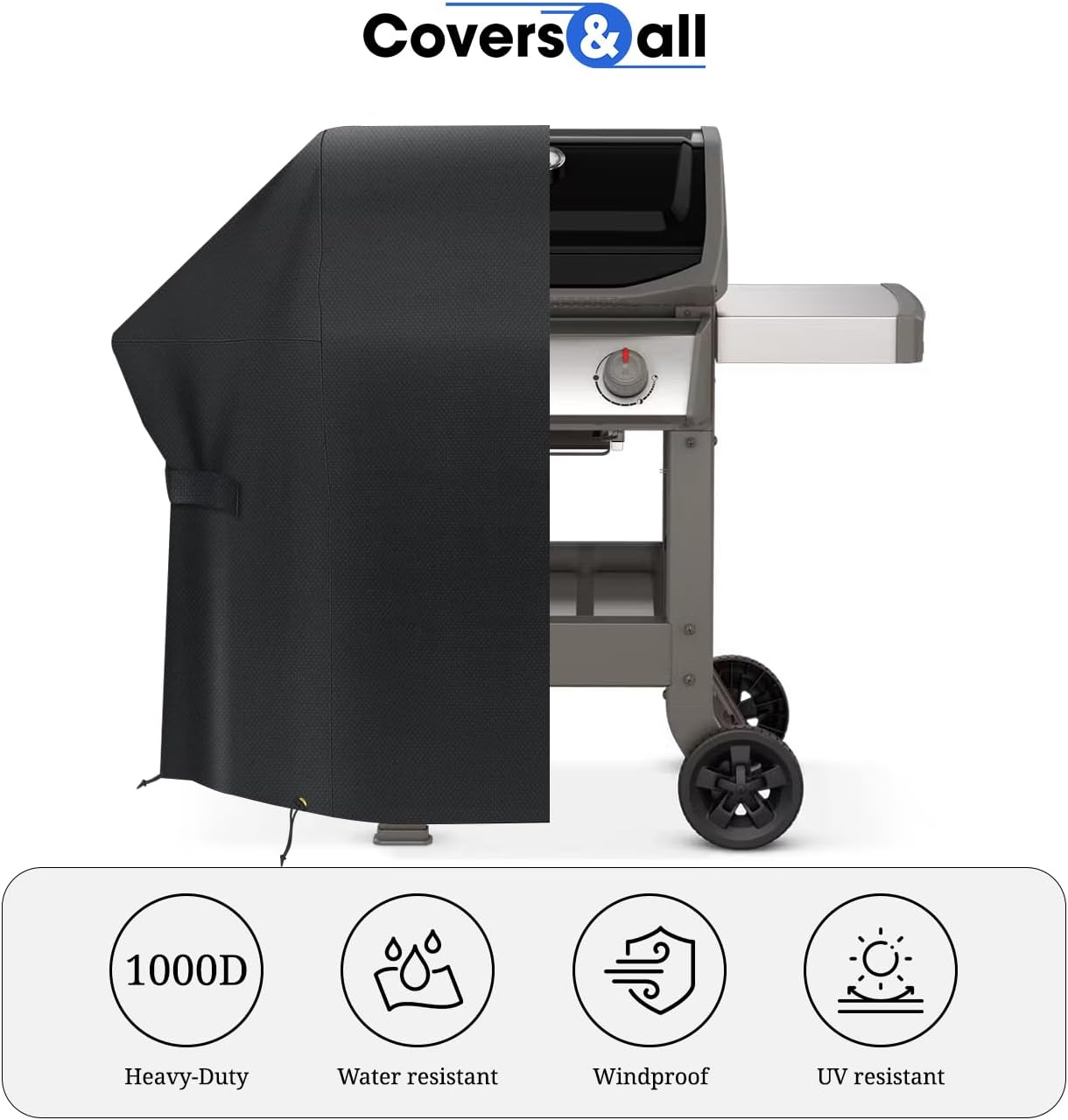 Covers & all Weber Spirit II 200 Series BBQ Gas Grill Cover, Heavy Duty for Outdoor Grill, Waterproof, UV & Weather Resistant BBQ Cover for Spirit 200, E210 Gas Grills (48"L x 17.8"W x 42"H, Black)