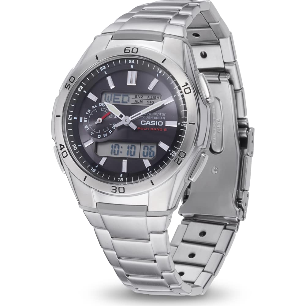 Casio Wave Ceptor Herrenarmbanduhr Solar und Funkuhr massives Edelstahlgehäuse und Armband