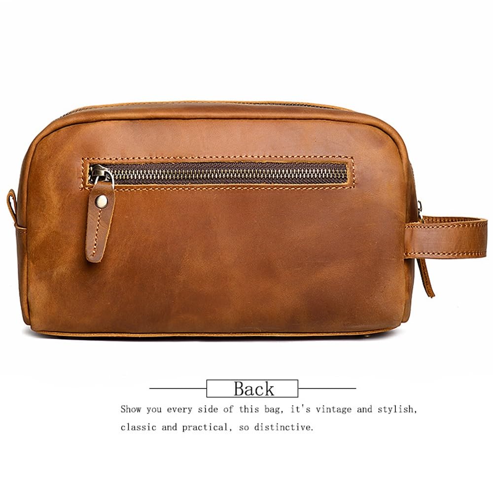 Neceser de Piel I Neceser de Piel para Hombre y Mujer I Neceser de Viaje para cosméticos o Afeitado I Marrón Vintage