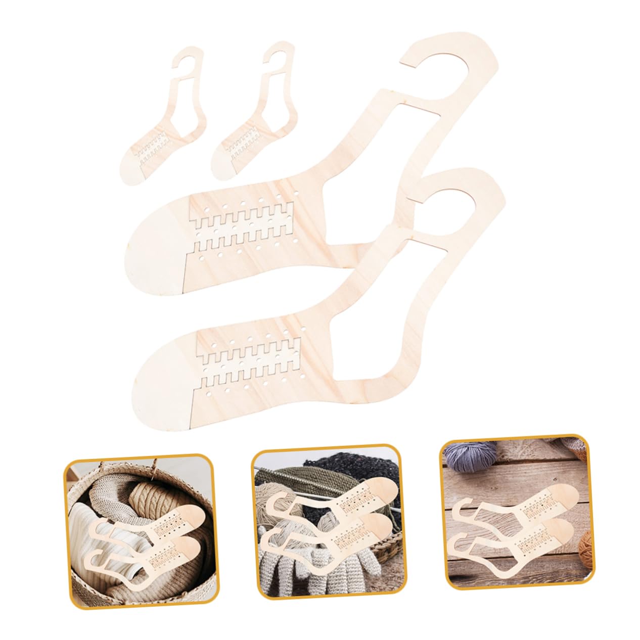 VILLCASE 3 Set Modello di Maglia A Calzino Marcatore Barelle per Calze Filato per Uncinetto Spillo Accessori A Maglia Bordo di Blocco all'Uncinetto Portafilo Segnapunti di Legno 2 Paia*3