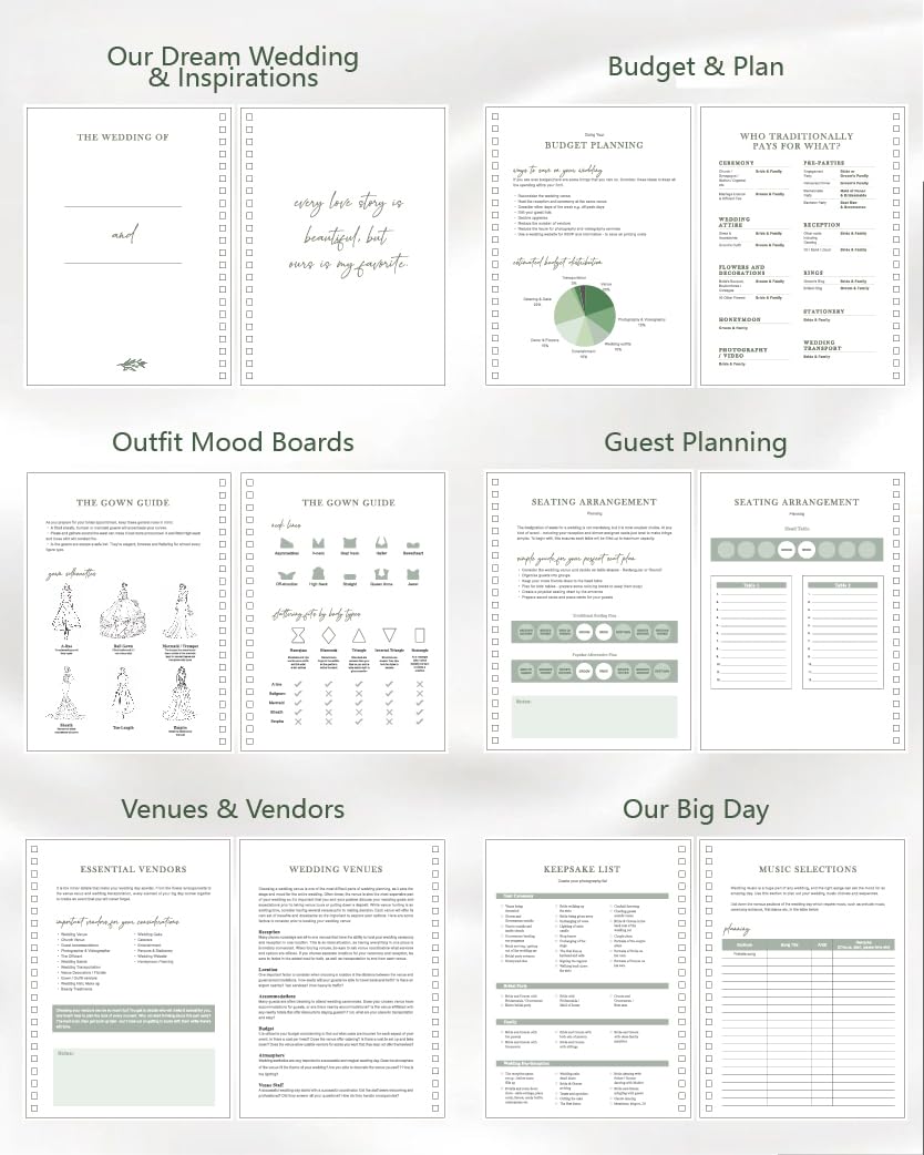 WeddingGiftsWedding Wedding Planner for Bride,Wedding Planning Book and Organizer,Wedding Binder Book with Pockets,Perfect Engagement Gifts for Newly Enaged Couples (Sage Green) - Image 3