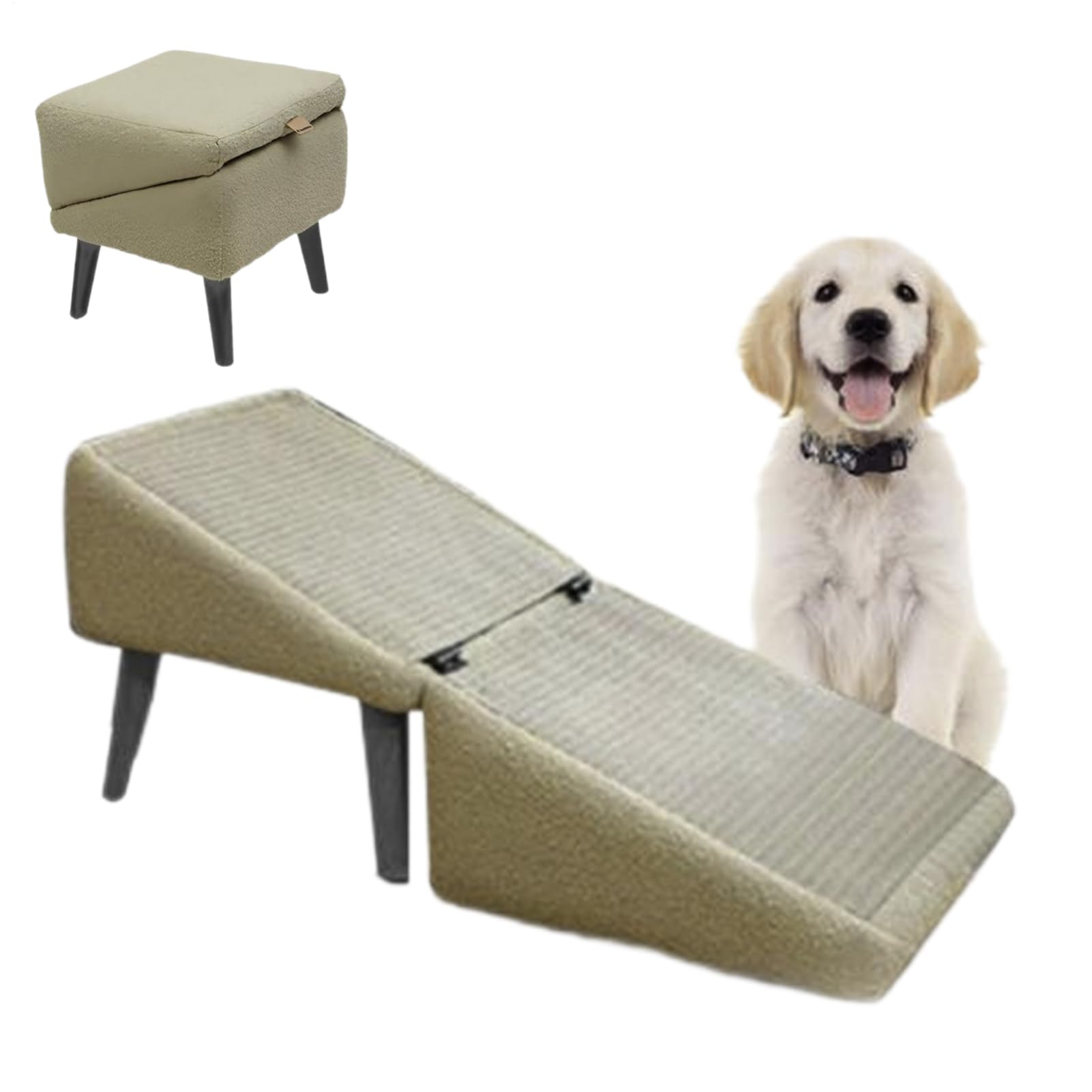 Rampa para Perros En Dos Partes, Plegables Escaleras para Perros Pequeños, Escalones 2 En 1 para Mascotas, Taburete Antideslizante para Mascotas, Rampa para Sofá, Cama, Silla Y Coche(Caqui)