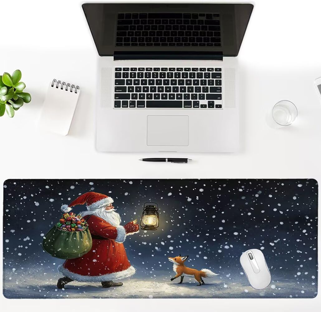 Tappetino Mouse XXL 900x500x3 mm, Babbo Natale Grande Extended Tappetino Scrivania， Resistente Tappetino Mouse Gaming Cucito-Impermeabile Antiscivolo, per PC, laptop Migliora Precisione velocità zj251