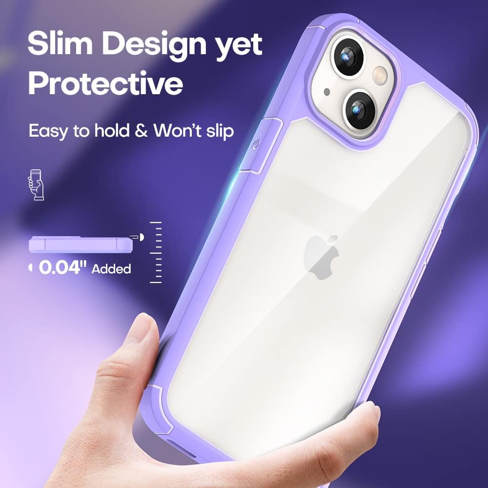 TAURI [5 in 1 Defender Designed for iPhone 13 Case 6.1 Inch, with 2 Pack Tempered Glass Screen Protector + 2 Pack Camera Lens Protector [Military Grade Protection] Shockproof Slim Thin Light Purple