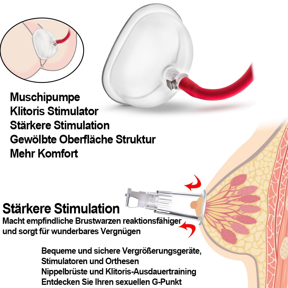Doppelter Nippelsauger und Vagina Klitoris Pumpe 3-in-1-Design Brustwarzen Klitoris Stimulator Brustwarzen VergrößErung Brust Pumpe Vakuumpumpe Fetish SM Extrem Sexspielzeug für Frauen (D)
