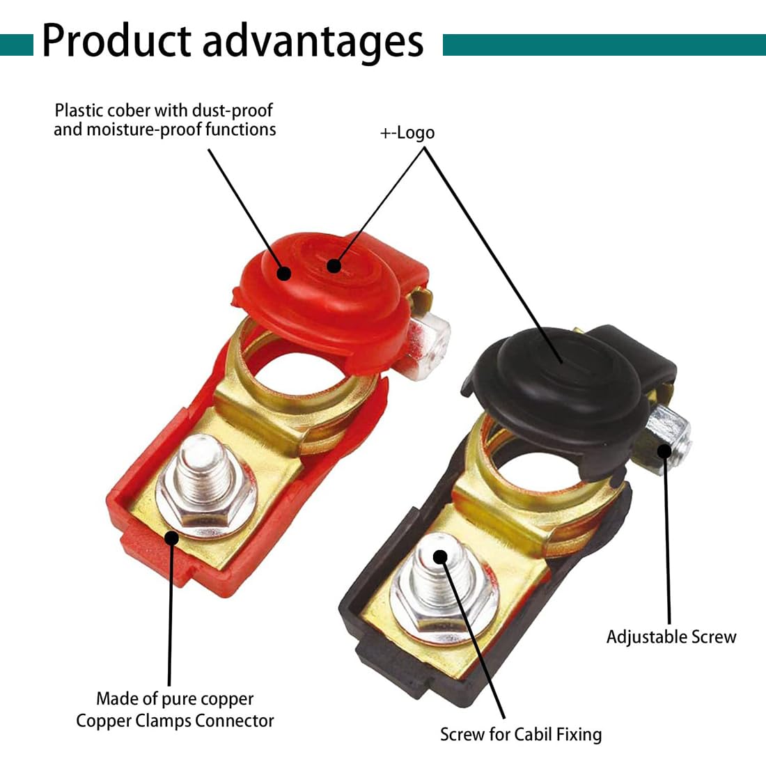 2 Pcs Connettori Batteria a Sgancio Rapido per Auto Camion Barca Morsetti Positivi e Negativi con Coperchio Plastica Rosso e Nero