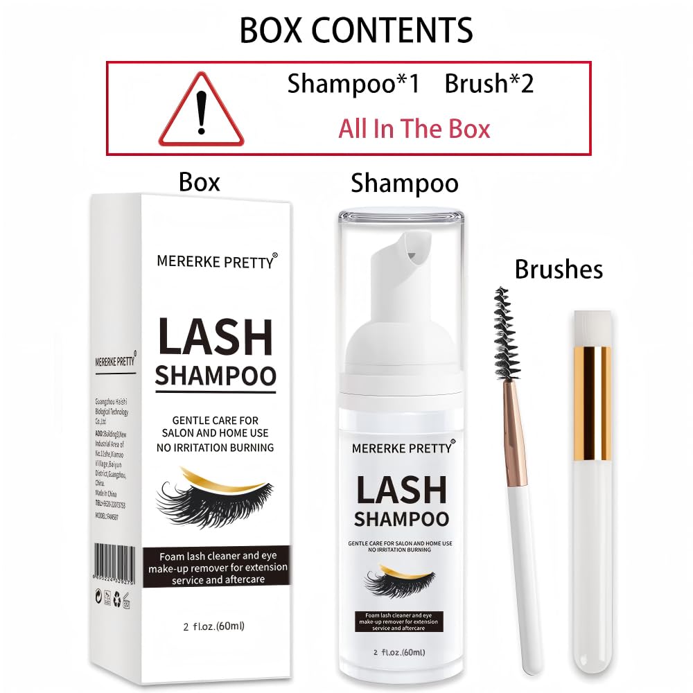 Cleanser de extensión de pestañas 50 ml + pinceles + botella de enjuague, Champú de espuma de pestañas para extensiones y pestañas naturales, sin sulfatos, uso en salón y familiar.