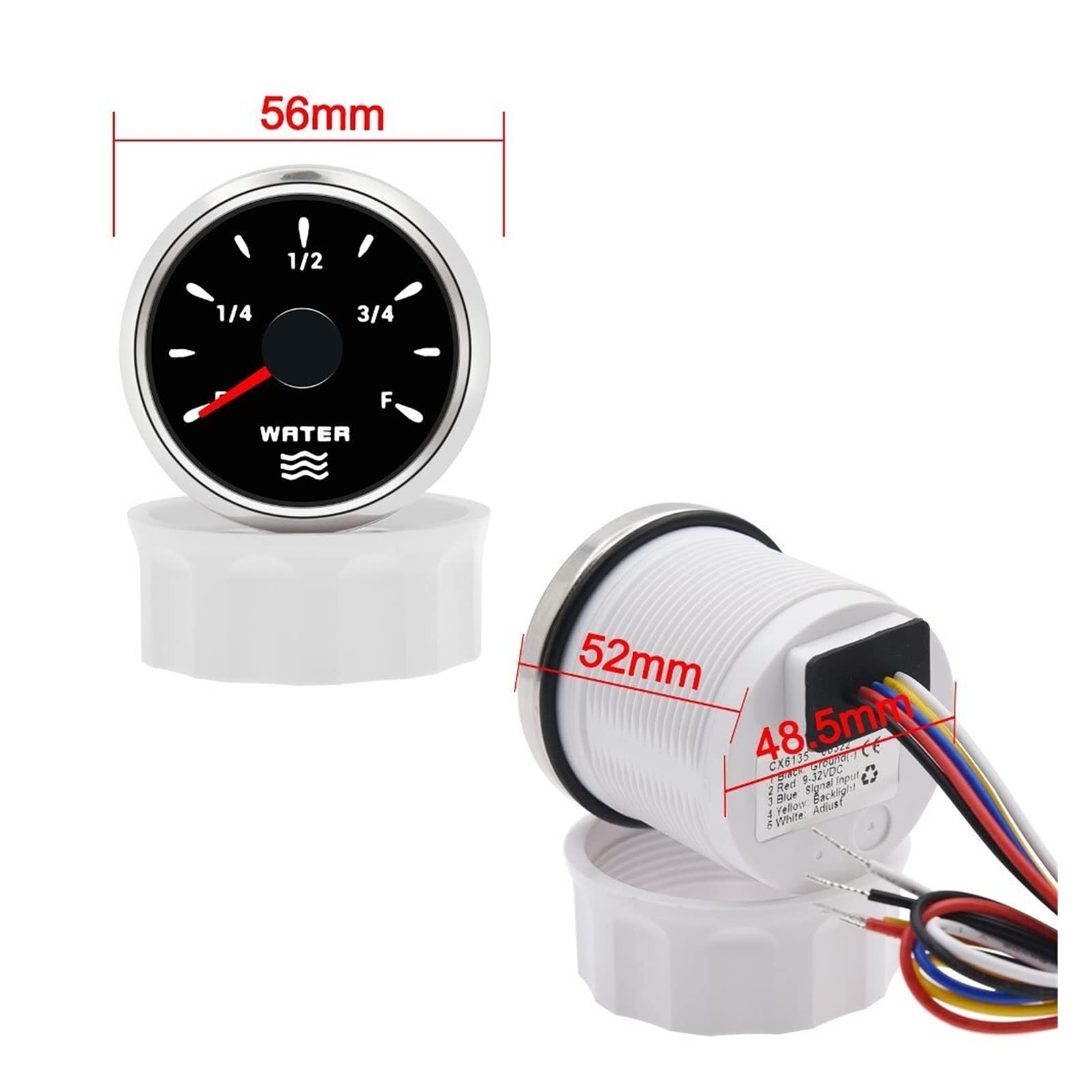 Watertank niveaumeter Digitale Dual 52mm Gauge Met Waarschuwing Water Niveau Meter Riolering Niveau Meter for Water Riolering Niveau Sensor 0-190ohm Boot Auto (Color : R, Size : 500mm